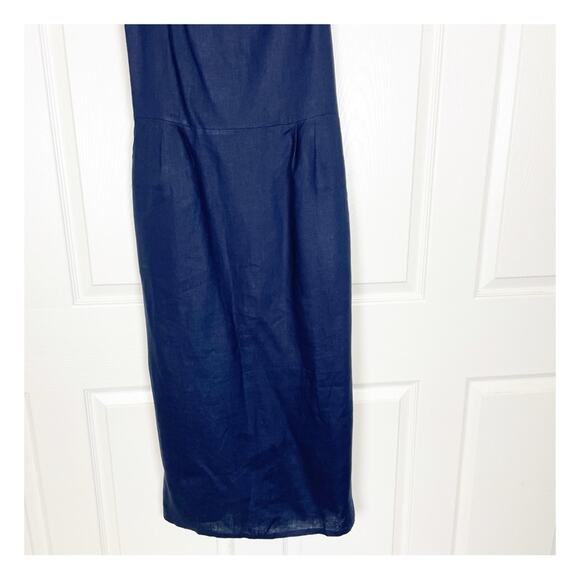 Quince Navy European Linen Midi Sun Dress Scoop Neck Capsule Wardrobe NWT Sz L - Picture 4 of 11